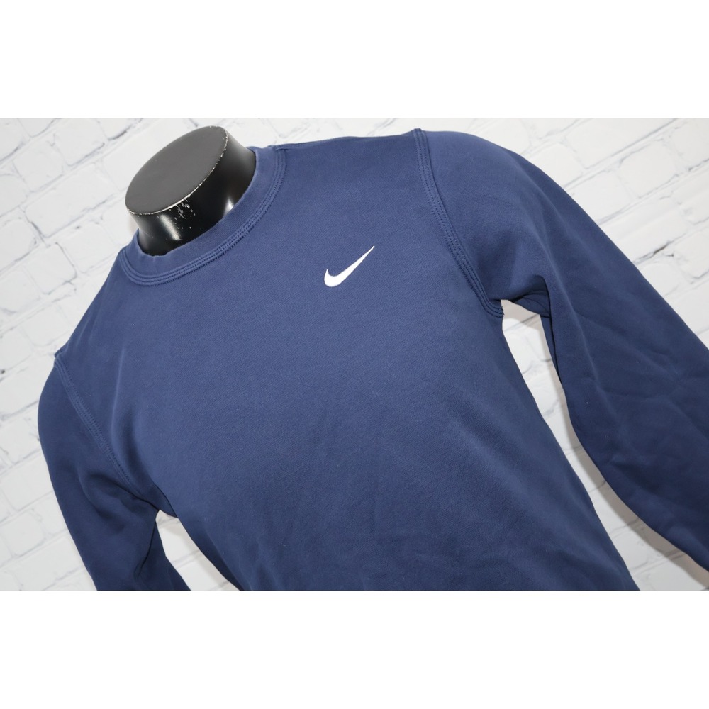 Nike Sweatshirt Mens Small Blue Embroidered Swoosh Crewneck Fleece Pullover